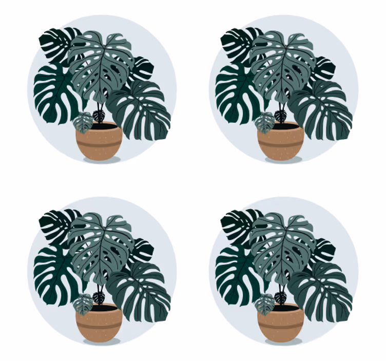杯垫现代设计单品，单叶植物插图 - TenStickers