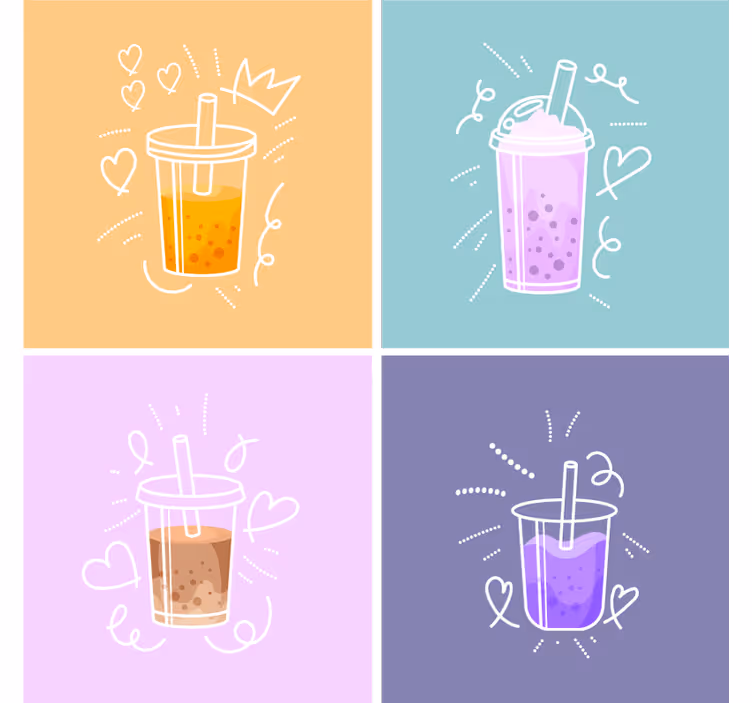 杯垫现代设计，色彩丰富的饮品插图 - TenStickers