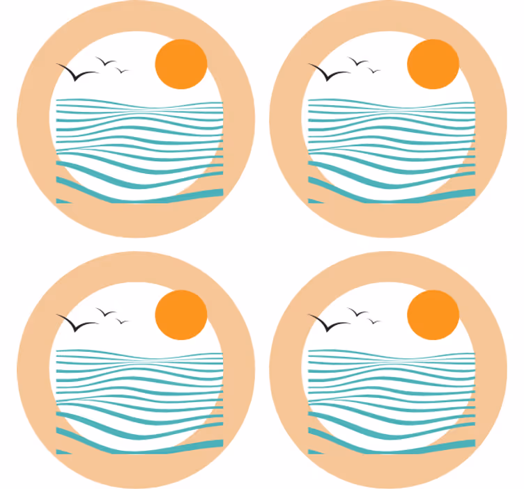 杯垫现代设计波浪图案日落 - TenStickers