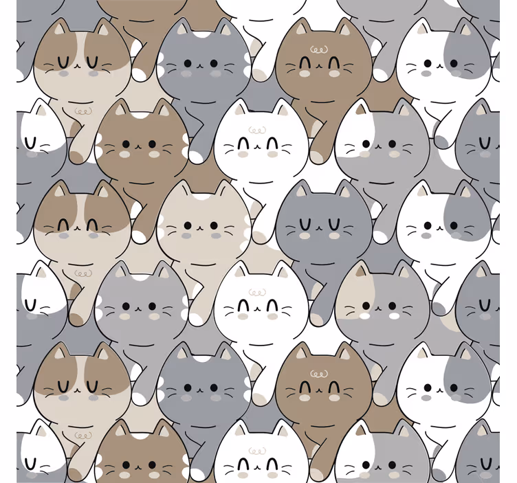 孩子房间墙纸 猫插图 - TenStickers