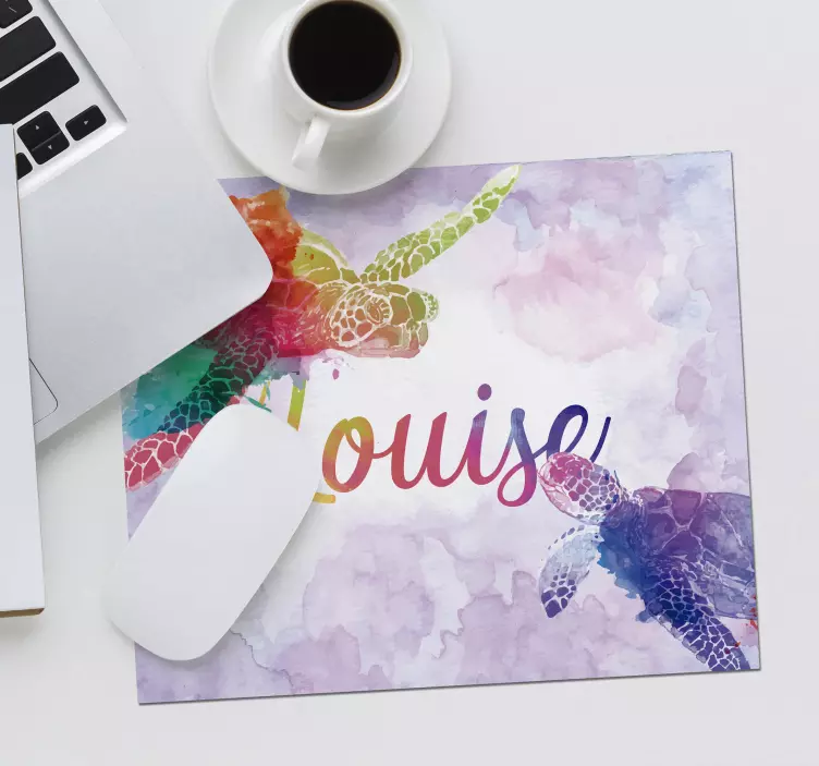 多彩海龟与名称鼠标垫 - TenStickers