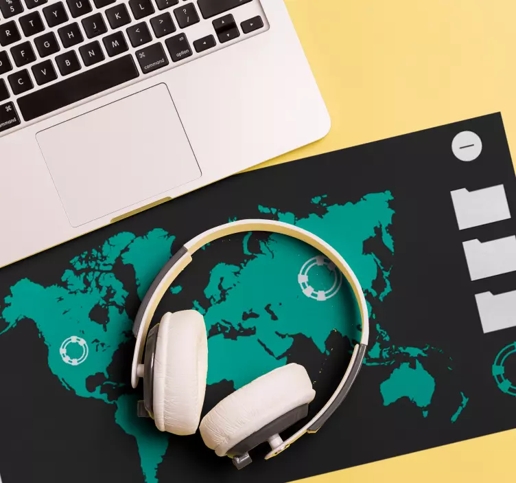 绿色世界地图与文件夹游戏鼠标垫 - TenStickers