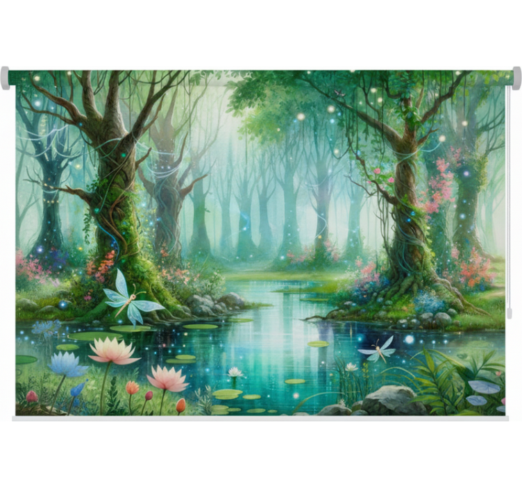 有树的百叶窗梦幻仙女壁画 - TenStickers