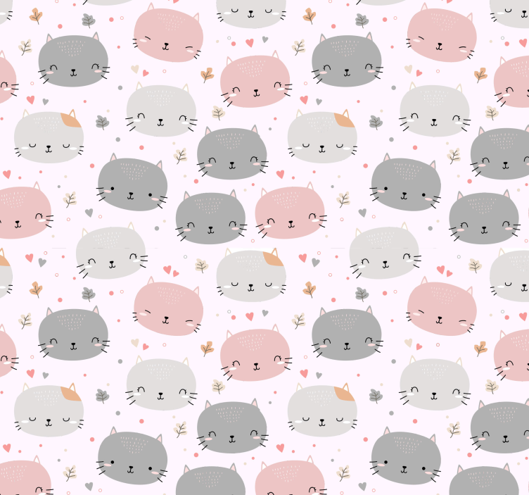 儿童盲人可爱灰色和粉色小猫 - TenStickers