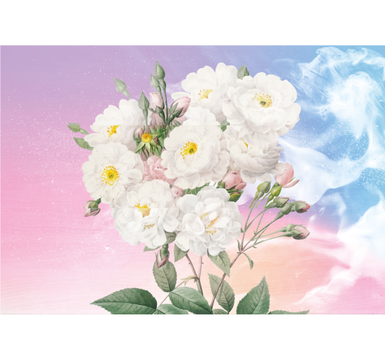 厨房盲道白色花朵配蓝橙背景 - TenStickers