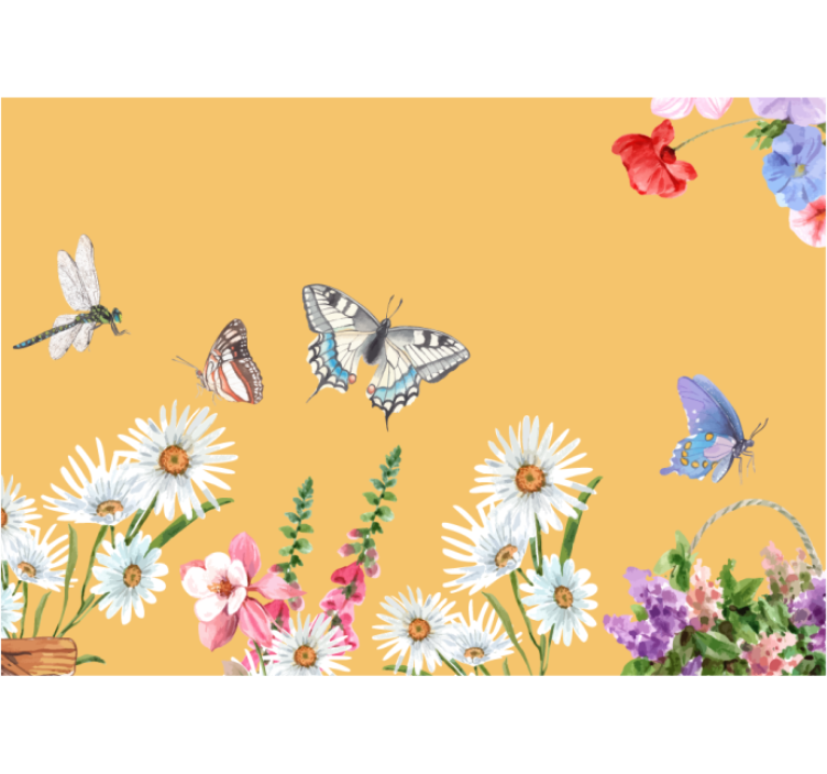 厨房盲道：雏菊花与蝴蝶的画作 - TenStickers