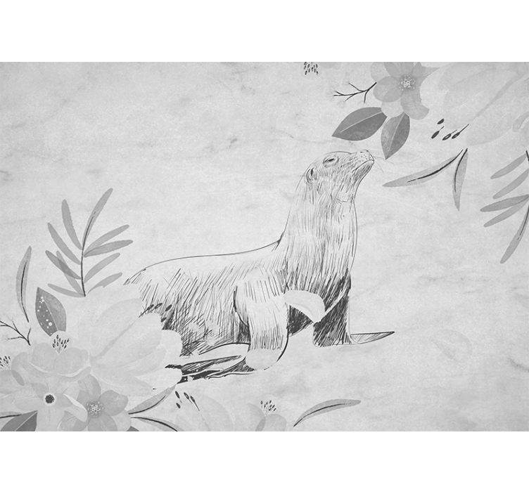 白盲与灰海豹游泳和花朵 - TenStickers