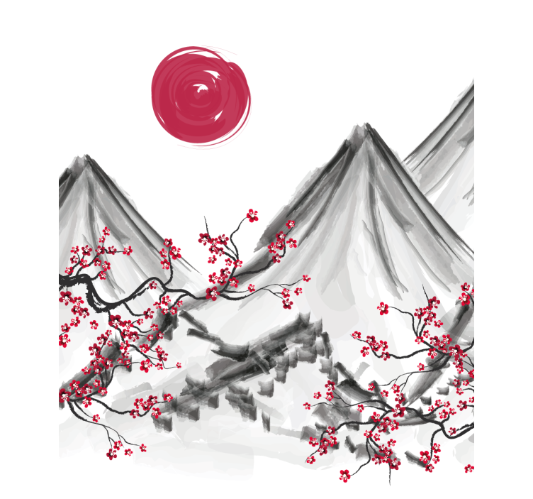 日式红太阳卷簾画 - TenStickers