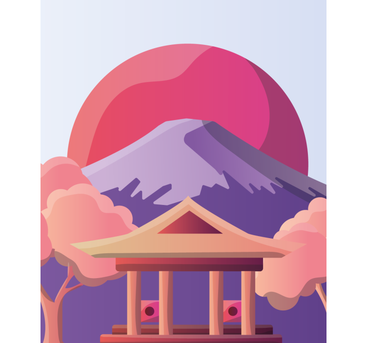 火山与红太阳日本卷簾画 - TenStickers