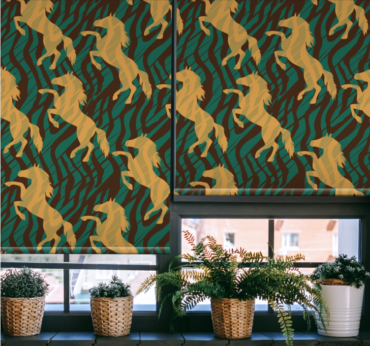 有动物的百叶窗奔腾的金色马匹 - TenStickers