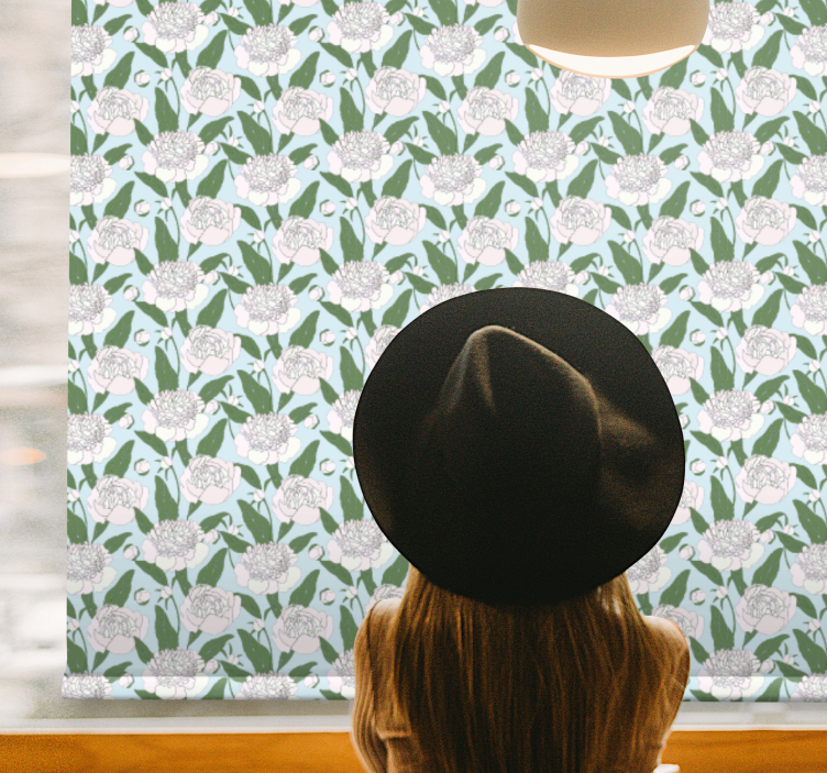 盲人花草白色牡丹图案 - TenStickers