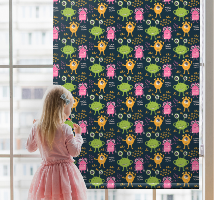 有趣的多彩外星人图案儿童卷簾 - TenStickers