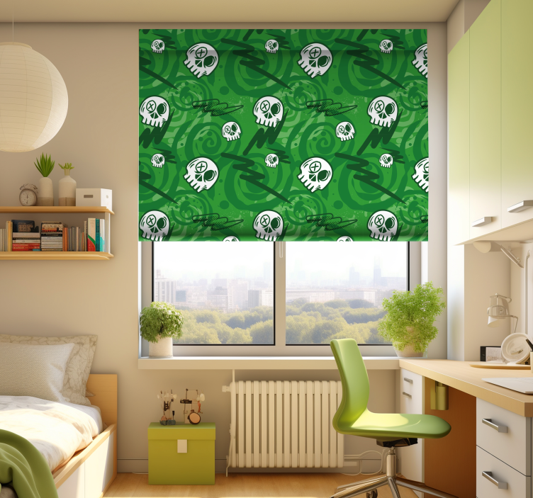 青年卷簾 涂鸦头骨 - TenStickers