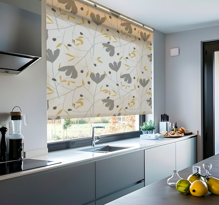 斯堪的纳维亚/北欧卷簾 灰色和黄色的花朵 - TenStickers