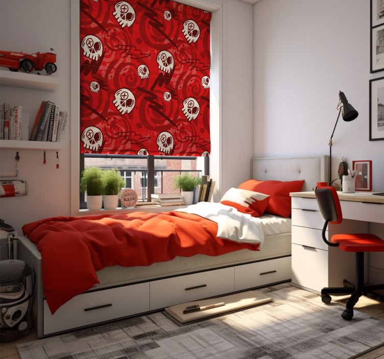 青年卷簾 带有头骨的红色涂鸦 - TenStickers