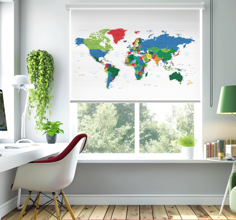 带世界地图的卷簾 政治地图学 - TenStickers