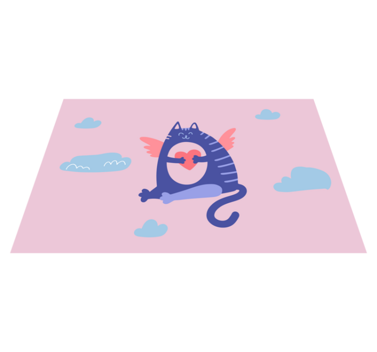 乙烯基儿童餐垫 飞翔的猫咪抱着心形物 - TenStickers