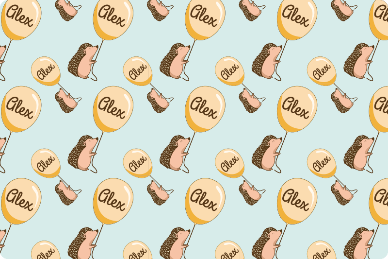 乙烯基儿童餐垫刺猬与气球及名字 - TenStickers