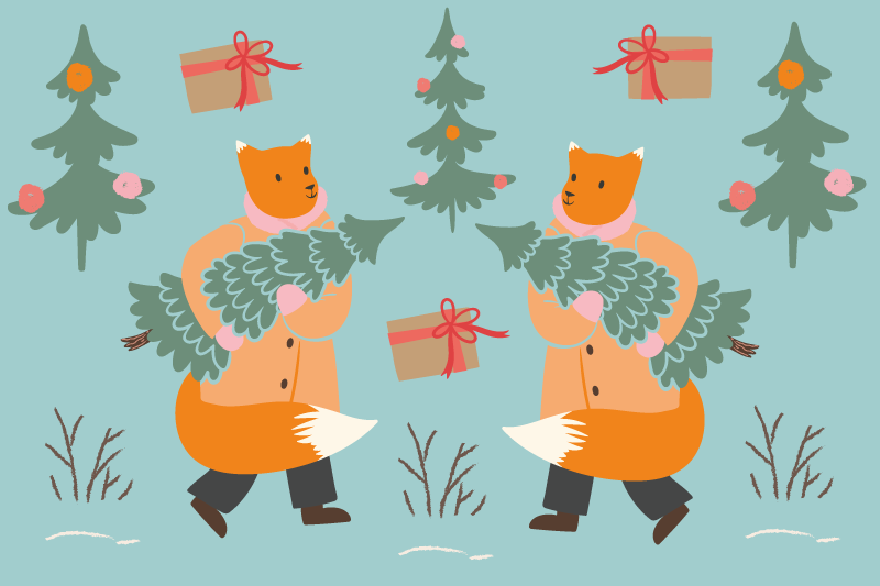 乙烯基圣诞餐垫 欢乐狐狸搬运树 - TenStickers