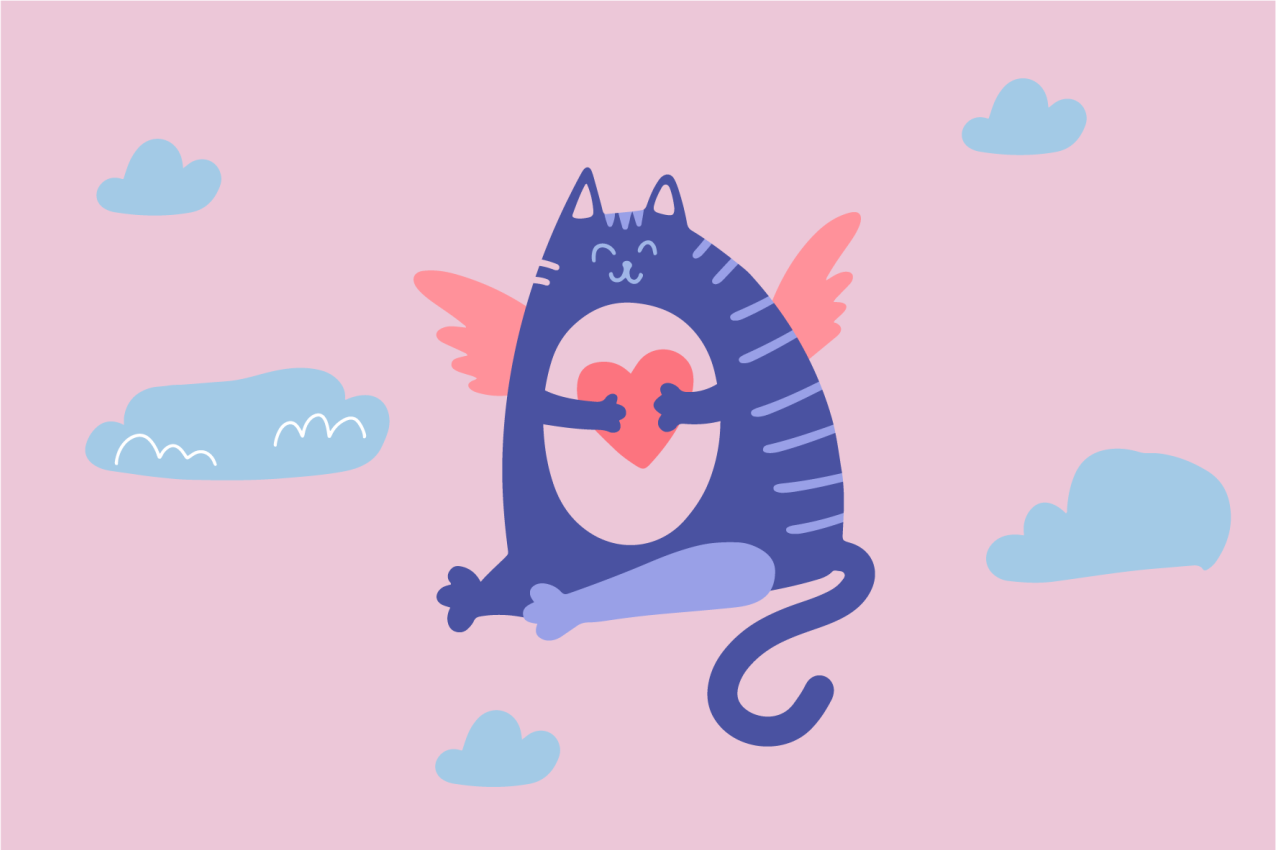 乙烯基儿童餐垫 飞翔的猫咪抱着心形物 - TenStickers
