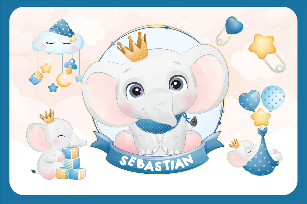 可爱的大象男孩与名字儿童餐垫 - TenStickers