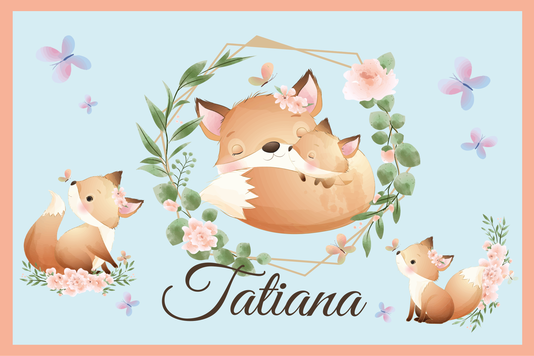 可爱的动物狐狸与名字儿童餐垫 - TenStickers