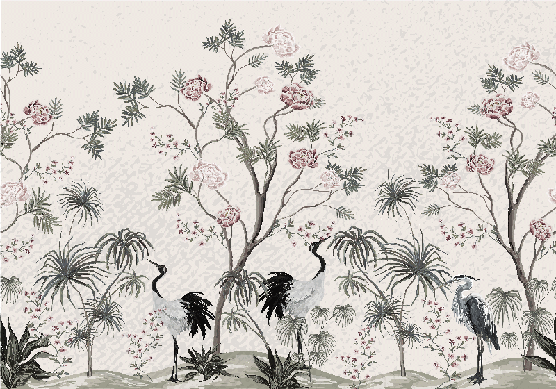 乙烯基儿童餐垫盛开的花间的鹤 - TenStickers