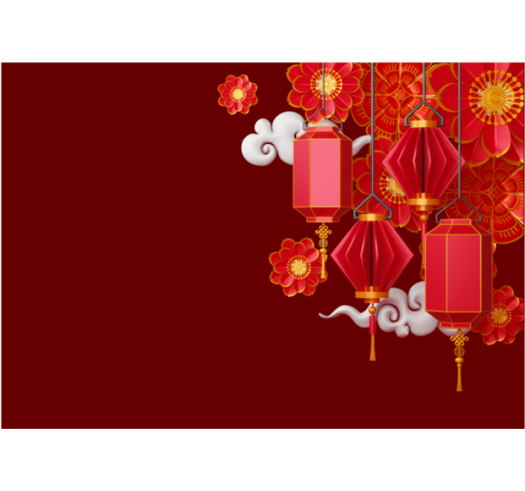 佛祖的照片墙 灯笼和鲜花 - TenStickers