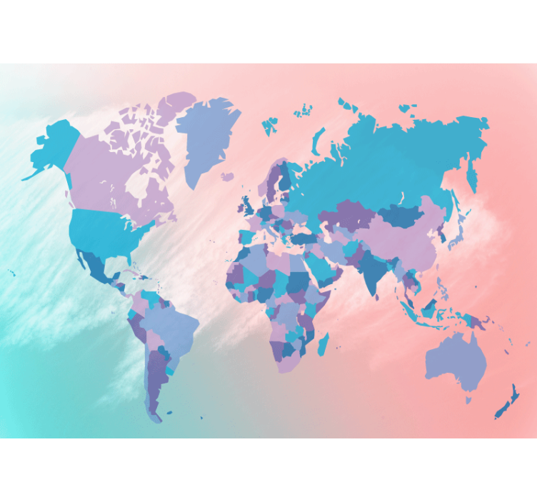 世界地图照片墙彩色世界地图 - TenStickers