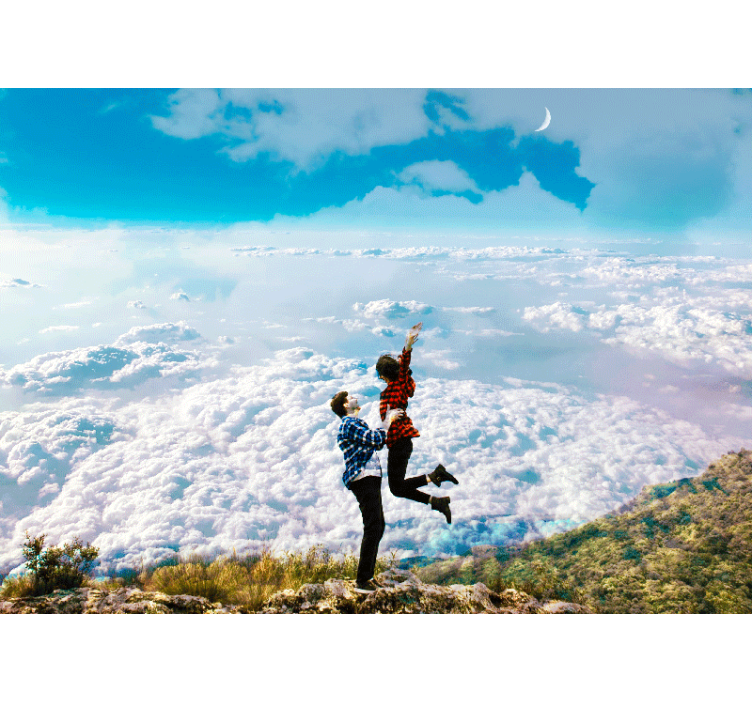 墙面壁画的爱的风格 云朵之上的快乐拥抱 - TenStickers