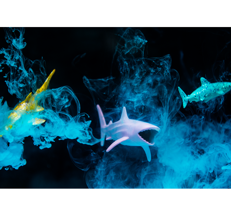 动物风格的墙面壁画色彩斑斓的鲨鱼插图 - TenStickers