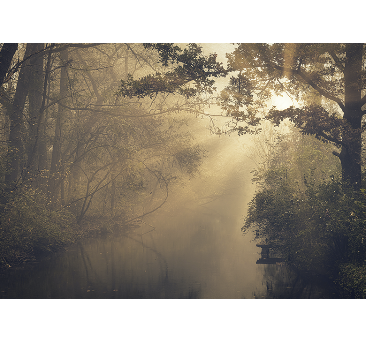 带有太阳耀斑壁画的高大绿树 - TenStickers