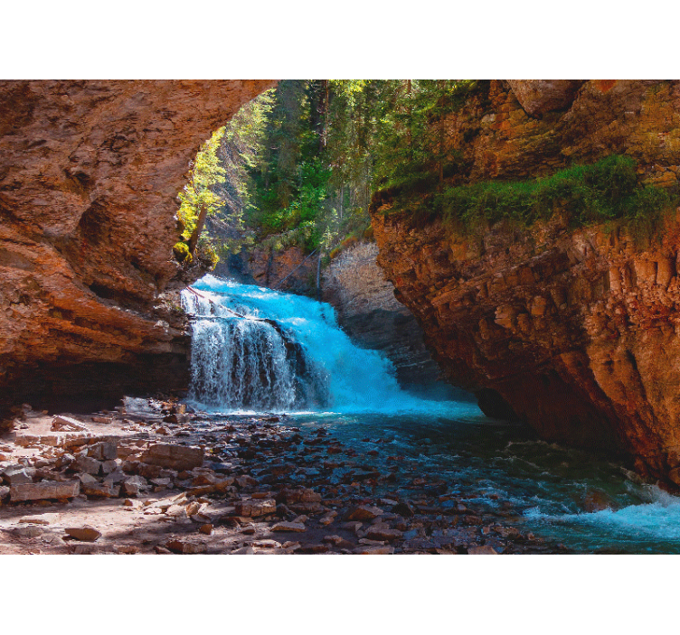 山地照片墙展现瀑布 cascading waterfall view - TenStickers