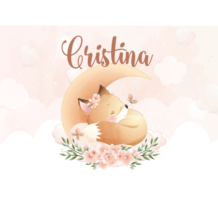 可爱的狐狸女孩与名字托儿所壁画 - TenStickers