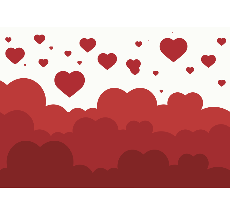 墙面壁画的爱的风格是漂浮的心形云彩 - TenStickers