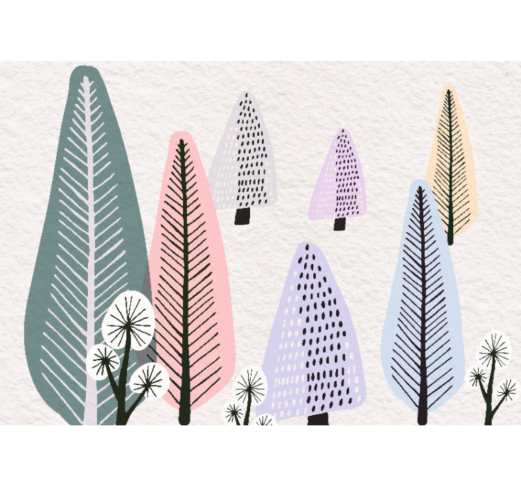 树木照片墙与装饰性叶子图案相结合 - TenStickers