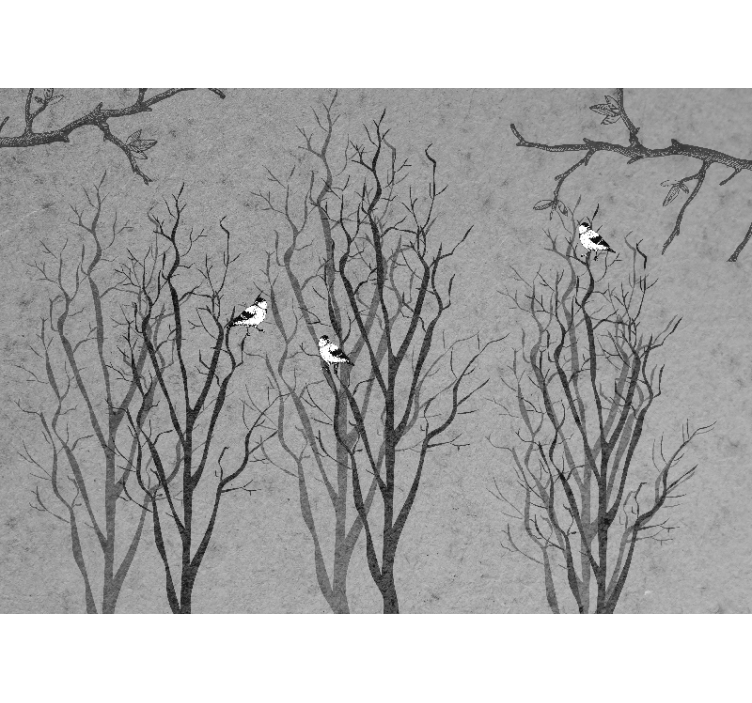 树木照片墙与鸟儿栖息的树枝 - TenStickers