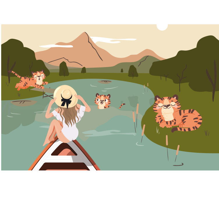 儿童房的其他壁画，老虎冒险场景 - TenStickers