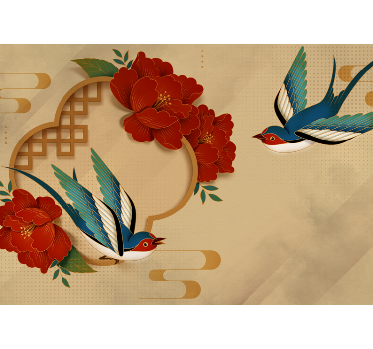 花卉照片墙燕子与花朵 - TenStickers