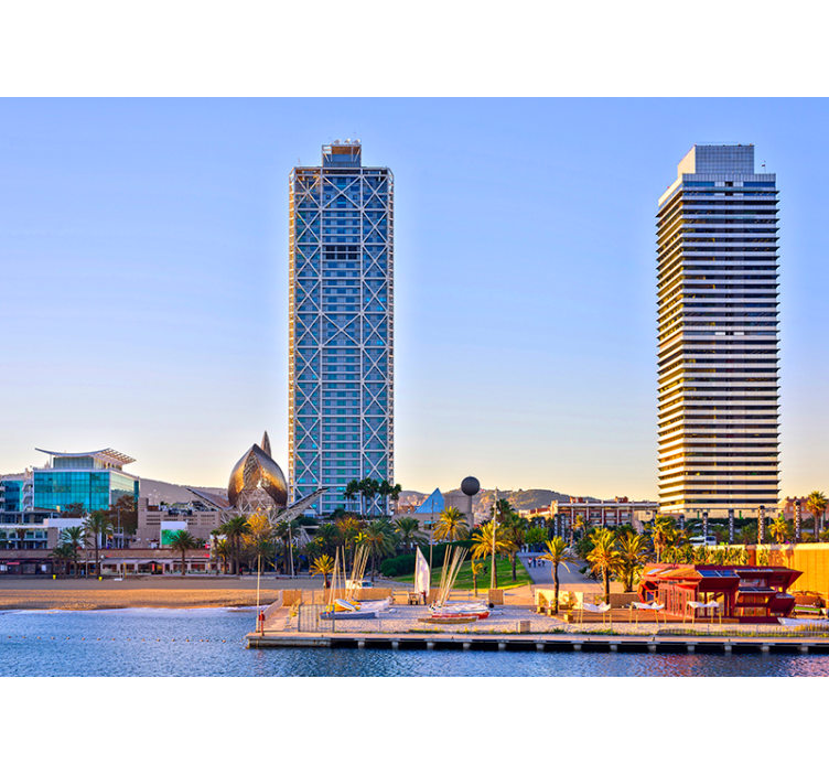 壁画 巴塞罗那 海岸景观 - TenStickers