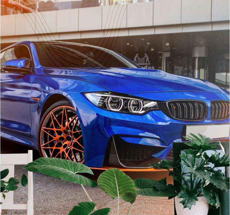 3d 蓝色和橙色汽车墙壁画 - TenStickers