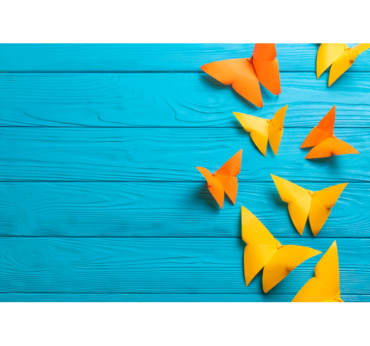 木质效果的照片墙搭配多彩纸蝴蝶 - TenStickers