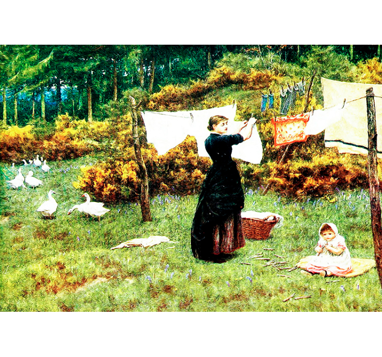 经典艺术照片壁画 一位女士正在晾衣服。 - TenStickers