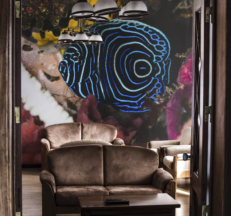 动物风格的墙面壁画蓝色鱼图案 - TenStickers