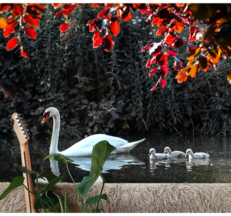 动物风格的墙面壁画优雅天鹅家庭 - TenStickers