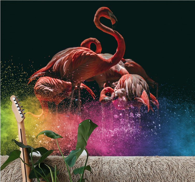 动物风格的墙面壁画火烈鸟派对飞溅 - TenStickers