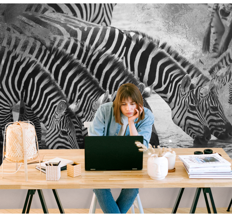 动物风格的墙面壁画 斑马喝水 - TenStickers