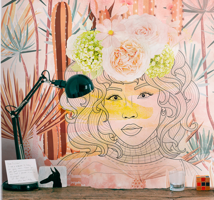 艺术照片墙与花卉肖像插图 - TenStickers