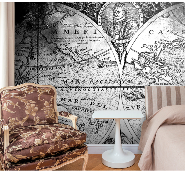 黑白世界地图世界地图壁画 - TenStickers