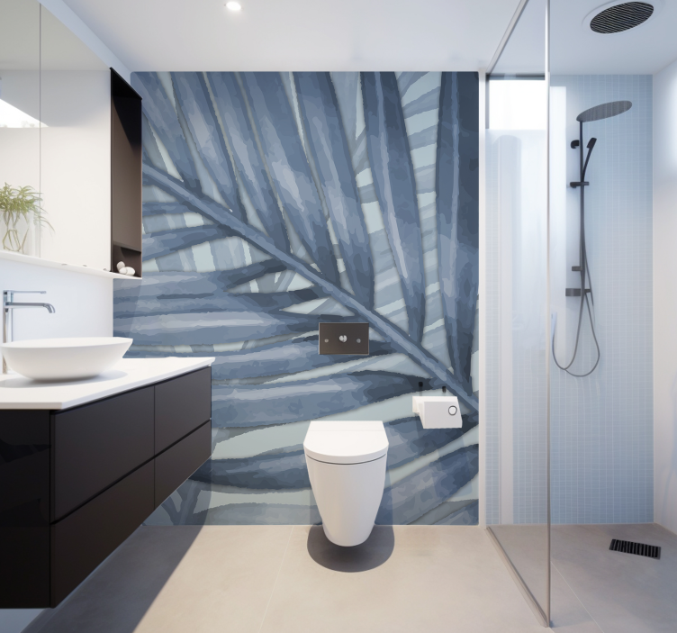 浴室的其他壁画 蓝色热带叶 - TenStickers